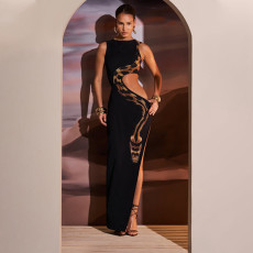 Sexy Print Sleeveless Hollow Out Maxi Dress GPBY-15746