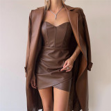 PU Leather Sexy Tube Tops Mini Dress GPBY-13533