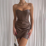 PU Leather Sexy Tube Tops Mini Dress GPBY-13533