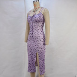 Halter Floral Print Split Midi Dress GPBY-14533