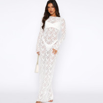Lace See Through Long Sleeve Long Dress GPBY-39111