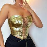 Sexy Bandage Cardigan Skinny PU Vest GPBY-14685