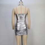 Zipper Halterneck Pleated Mini Dress GPBY-14481
