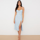 Halter Floral Print Split Midi Dress GPBY-14533