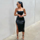 Sexy PU Leather Backless Bandage Dress GPBY-1479