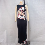 Print Sleeveless Hollow Out Maxi Dress GPBY-15811