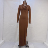 Solid Color Hooded Long Sleeve Maxi Dress GPBY-14491