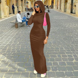 Solid Color Hooded Long Sleeve Maxi Dress GPBY-14491