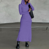 Solid Color Hooded Long Sleeve Maxi Dress GPBY-14491