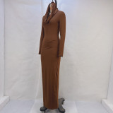 Solid Color Hooded Long Sleeve Maxi Dress GPBY-14491