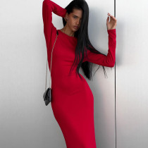 Long Sleeve Solid Color Maxi Dress GPBY-14798