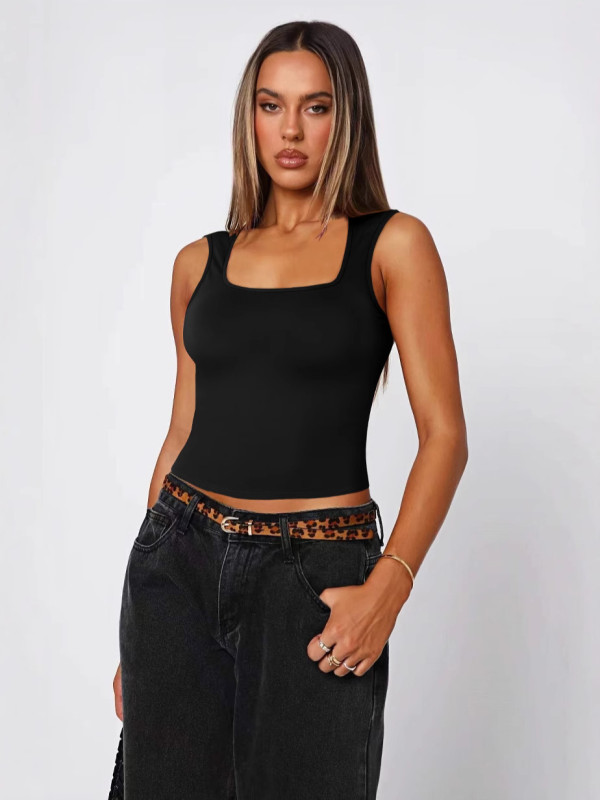 Solid Color Tight U Neck Tops MZ-2840