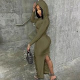 Solid Color Hooded Long Sleeve Maxi Dress GPBY-14491