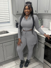 Solid Color Hooded Tops Flare Pants Sport Suit MIL-093