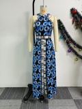 Plus Size Sleeveless Print Split Maxi Dress NY-10939