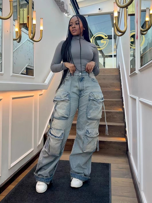Fashion Multi Pockets Straight Jeans SH-S391298