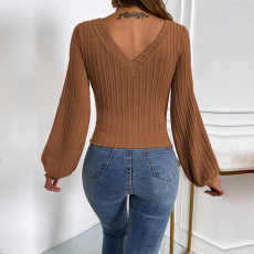 Bubble Sleeve Slim Knits T Shirts GYSQ-WCCG1930