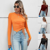Long Sleeve Drawstring Pleated T Shirt GYSQ-WCCG2820