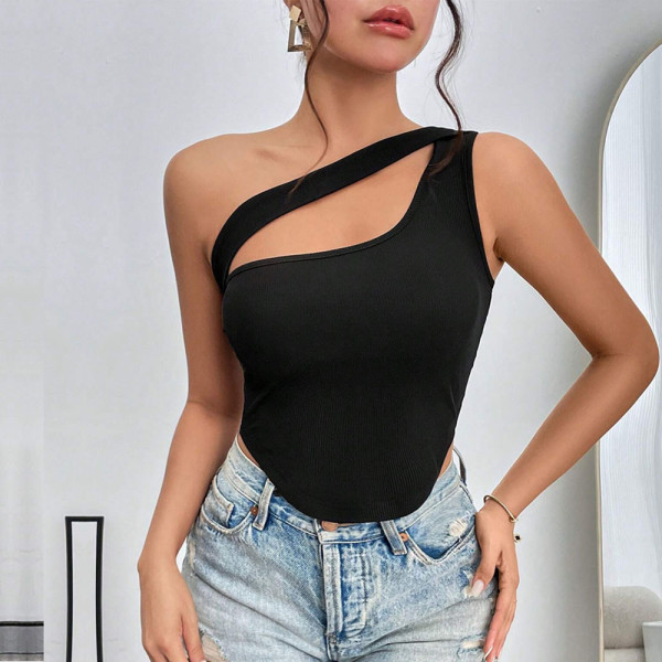 Singles Shoulder Irregular Hollow Tank Tops GYSQ-CVDE1880