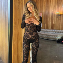 Hollow Out Zipper Long Sleeve Jumpsuit GPBY-14771
