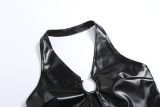 Fashion Halterneck Backless PU Vest GPBY-1489