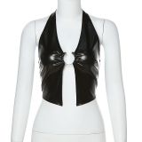 Fashion Halterneck Backless PU Vest GPBY-1489