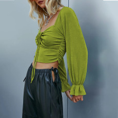 Hollow Out Bubble Sleeve Short T Shirt GYSQ-QCCE1410