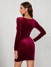Velour Solid Color Bodycon Dress GYSQ-CDDI0840
