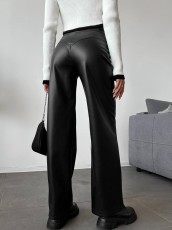 High Waist PU Leather Patchwork Pants GPBY-15822