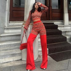 Print Plaid Long Sleeve Tops Loose Pant Suit GPBY-16523