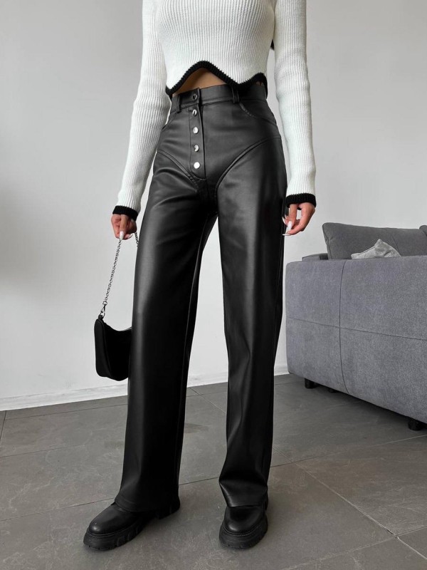 High Waist PU Leather Patchwork Pants GPBY-15822
