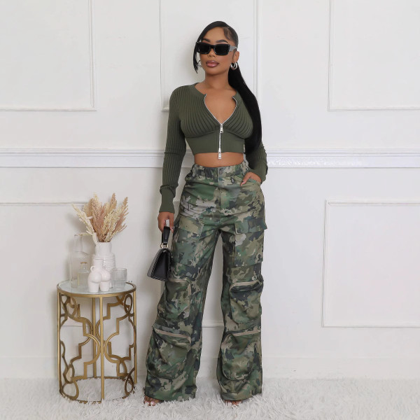 Camouflage Print Loose Straight Pants GSMJ-6976
