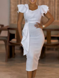 Plus Size Solid Color Ruffles Midi Dress GMLF-3310