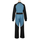 Denim Patchwork Sport Jacket Pants Suit AIL-302