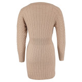 Long Sleeve Solid Color Sweater Dress GDAM-1011