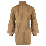 Solid Color High Collar Sweater Dress GDAM-7187