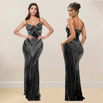 Sexy Hot Drill Sleeveless Sling Maxi Dress BY-7153