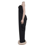 V Neck Slolid Color Tube Top Dress BY-7135