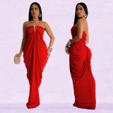 V Neck Slolid Color Tube Top Dress BY-7135