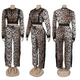 Plus Size Leopard Print Long Sleeve Pants Suit NY-10958