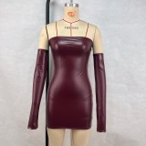 Sexy Wrap Chest PU Leather Mini Dress GPBY-243