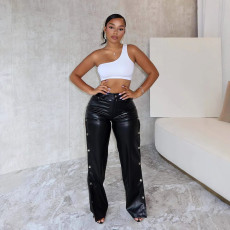 Fashion Slim Hollow Out PU Leather Pants GSMJ-6979