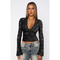 Sexy Deep V Neck Lace Tops ASL-6772