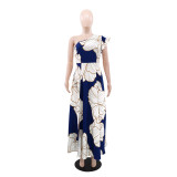 Slash Neck Backless Print Split Long Dress GYLY-10594