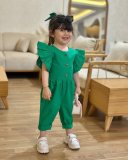 Kids Gril Solid Color Ruffled Sleeve Jumpsuit GYAY-8115
