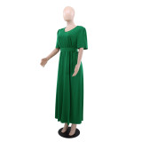 Solid Color Tie Up Split Maxi Dress GYLY-10579