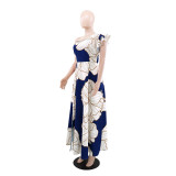 Slash Neck Backless Print Split Long Dress GYLY-10594