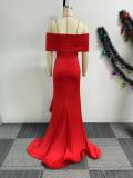 Plus Size Solid One Shoulder Lace Maxi Dress NY-10960