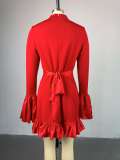 Flare Sleeve Solid Ruffled Mini Dress GCNE-7941