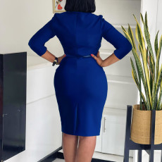 Plus Size Solid Color 3/4 Sleeve Midi Dress GMLF-3312